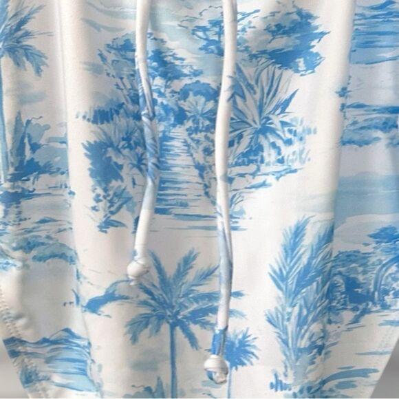 HURLEY Tropical Palm Tree Blue Cutout One Piece Swimsuit Size L - Picture 15 of 15